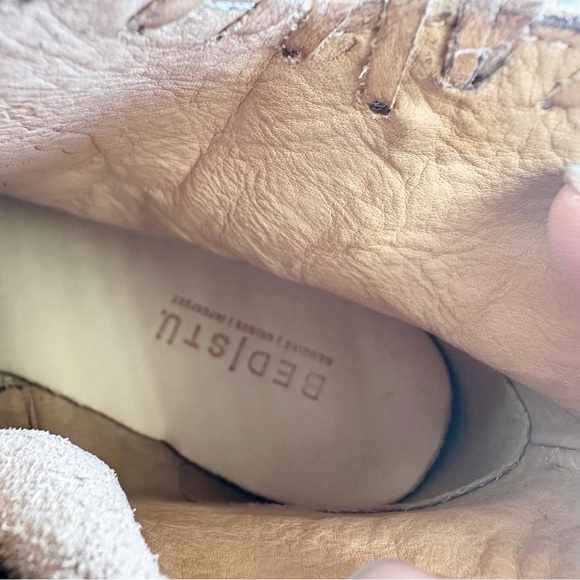 BED|STU Bia Women’s Tan Leather Ankle Booties Lace-Up Back Distressed Boho 10 40 - Picture 8 of 12